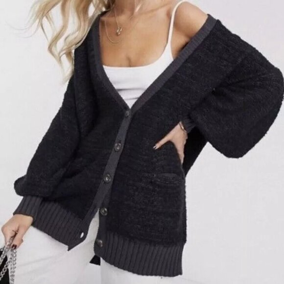 Free People Snow Drop Charcoal Gray Cardigan Sweater - Picture 2 of 7